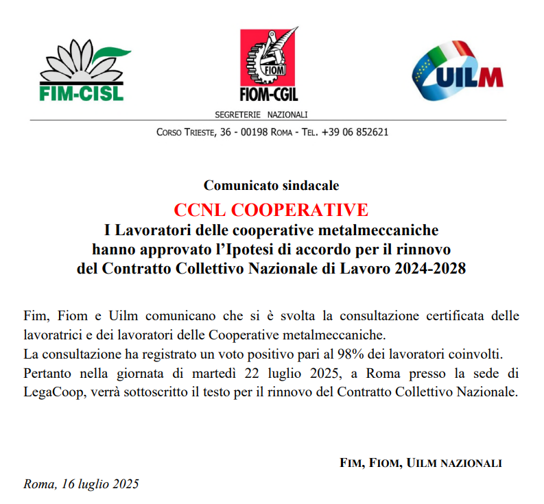 ccnl cooperative metalmeccaniche